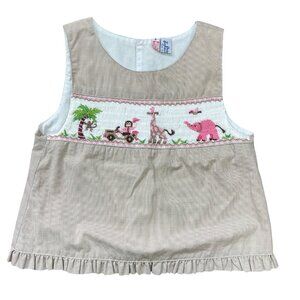 Vintage‎ Orient Express Smocked Top Girls Size 6 Safari Animals, Zoo Houndstooth